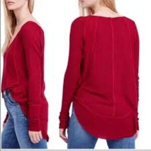 We The Free Oversized Catalina Waffle Knit Thermal Top Red Size XS